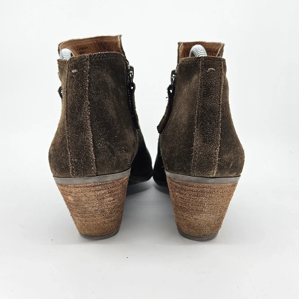 FRYE & CO Rustic Minimalist Suede Ankle Boots Block Heel Side Zip Sz 8.5M Brown‎